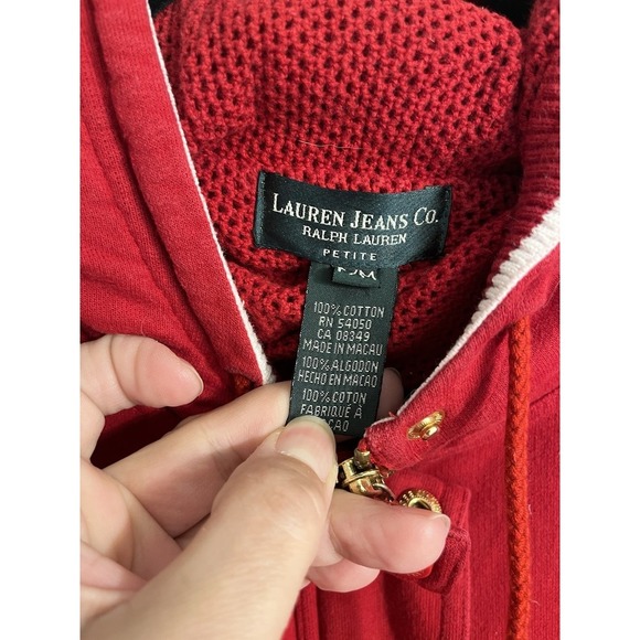 Ralph Lauren Jeans Co. Red cotton hoodie zip up jacket size Petite Medium - Picture 6 of 11